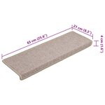 vidaXL Tapis d'escalier 15 pièces 65 x 21 x 4 cm Taupe Bordure rectangulaire
