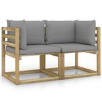 vidaXL Canapés d'angle de jardin 2Pièces et coussins Pin imprégné de vert