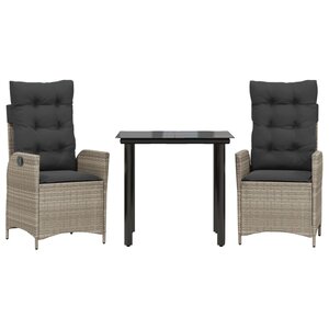 vidaXL Ensemble à manger de jardin 3Pièces coussins gris clair poly rotin