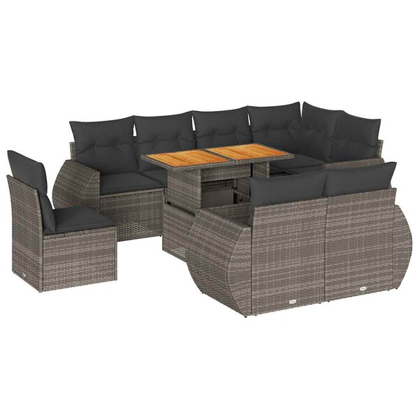 vidaXL Salon de jardin 9 Pièces avec coussins gris résine tressée