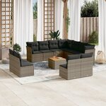 vidaXL Salon de jardin avec coussins 12 Pièces gris résine tressée