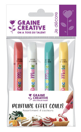 Sachet 4 Crayons Nappage Effet Coulis Assortis (Jaune/Rose/Blanc/Vert)