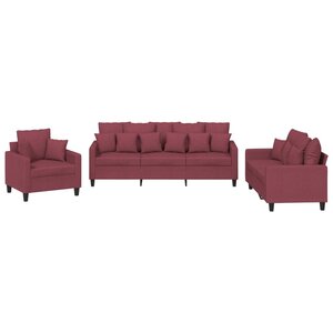 vidaXL Ensemble de canapés 3 Pièces avec coussins rouge bordeaux tissu