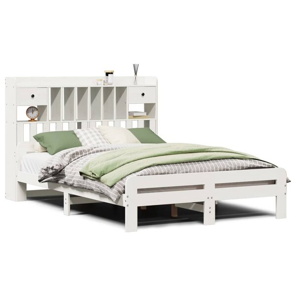 vidaXL Lit bibliothèque sans matelas blanc 140x190 cm bois pin massif