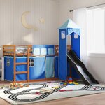 vidaXL Lit superposé avec toboggan et rideaux bleu 90x200 cm