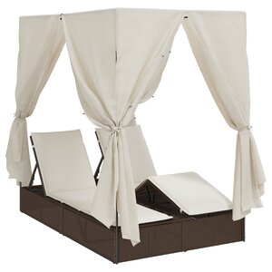 vidaXL Chaiselongue double avec toit et rideaux Marron