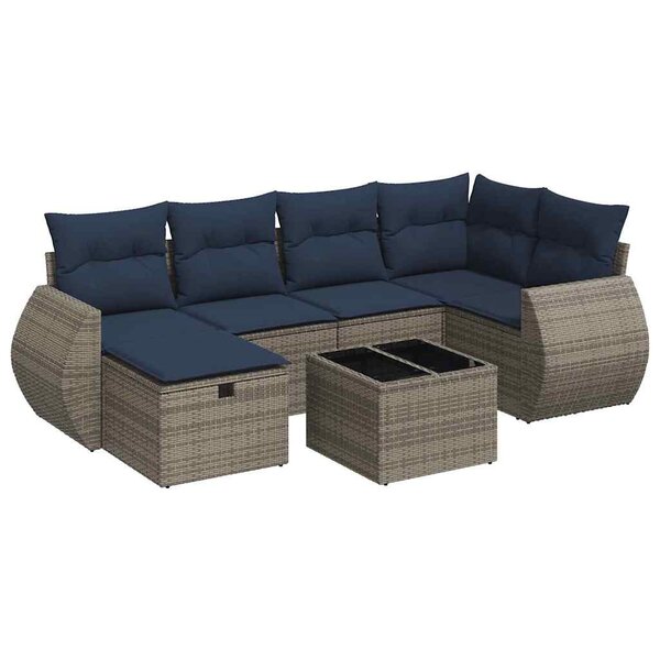 vidaXL Salon de jardin avec coussins 7 Pièces gris résine tressée