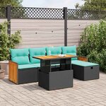 vidaXL Salon de jardin 6 Pièces avec coussins noir résine tressée acacia