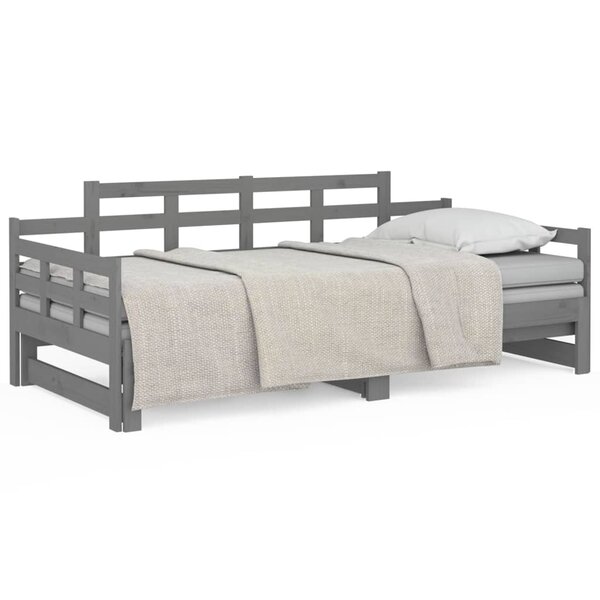 vidaXL Lit coulissant Gris Bois de pin solide 2x(90x200) cm