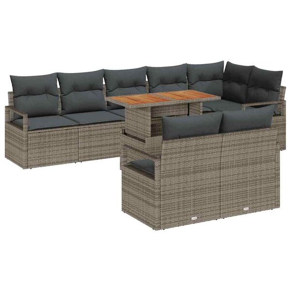 vidaXL Ensemble de canapé de jardin 9 Pièces Gris Poly rotin