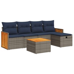 vidaXL Salon de jardin 6 Pièces avec coussins gris résine tressée