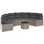 vidaXL Canapé de jardin table coussins demi-rond gris résine tressée