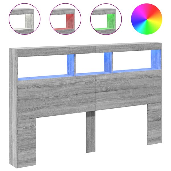 vidaXL Armoire tête de lit avec LED sonoma gris 160x17x102 cm