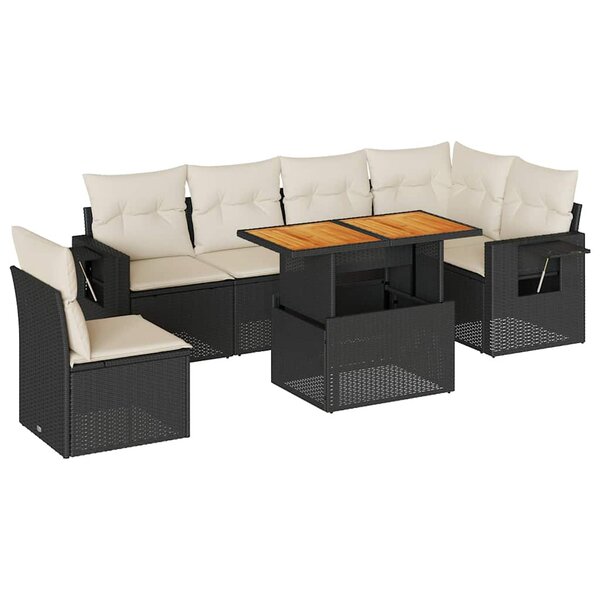 vidaXL Salon de jardin 7 Pièces avec coussins noir résine tressée