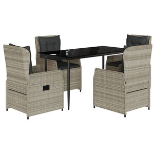 vidaXL Ensemble à manger de jardin et coussins 5 Pièces gris clair rotin