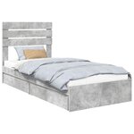 vidaXL Lit de Rangement Gris béton 90 x 190 cm Bois d'ingénierie