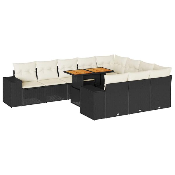 vidaXL Salon de jardin 10 Pièces avec coussins noir résine tressée acacia