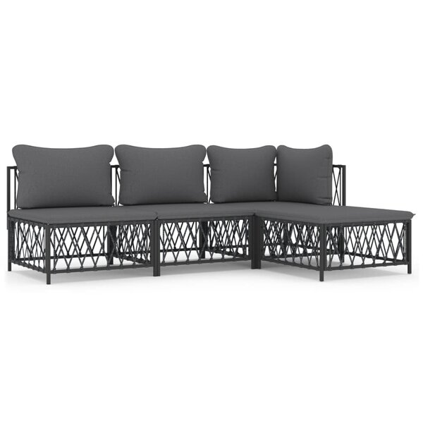 vidaXL Salon de jardin avec coussins 4 Pièces anthracite acier