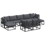 vidaXL Ensemble de canapé de jardin avec coussin 9 Pièces Noir Aluminium