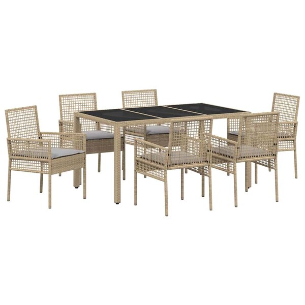 vidaXL Ensemble de salle à manger pour jardin 7 Pièces Beige Poly rotin