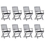 vidaXL Chaises pliables d'extérieur lot de 8 et coussins Bois d'acacia