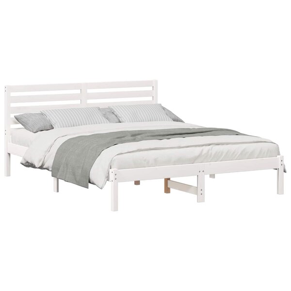 vidaXL Cadre de lit avec tête de lit Blanc 160 x 200 cm Pin massif