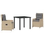 vidaXL Ensemble de jardin 3 pièces en poly rattan beige