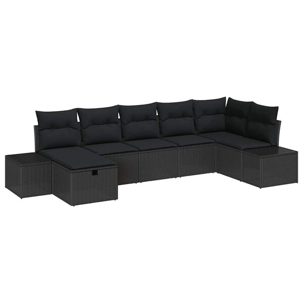 vidaXL Ensemble de canapé de jardin avec coussin 7 Pièces Noir Poly rotin