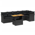 vidaXL Salon de jardin 7 Pièces avec coussins noir résine tressée