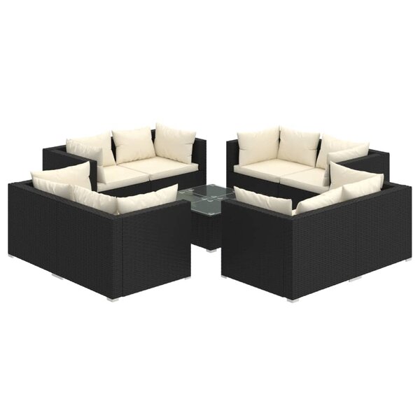 vidaXL Salon de jardin 9 Pièces avec coussins Résine tressée Noir