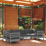 vidaXL Salon de jardin 6 Pièces avec coussins gris bois de pin