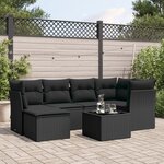 vidaXL Salon de jardin 7 Pièces avec coussins noir résine tressée