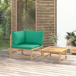 vidaXL Salon de jardin 2 Pièces avec coussins vert bambou