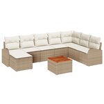 vidaXL Set de canapé de jardin 9 pièces avec coussins en rotin synthétique beige et acacia.