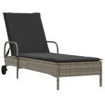 vidaXL Chaise longue avec roues et coussin gris résine tressée