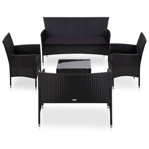 vidaXL Salon de jardin 5 Pièces avec coussins résine tressée noir