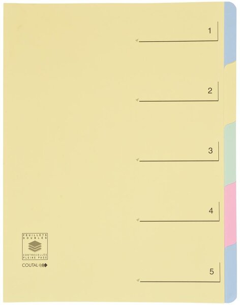 Trieur 5 onglets en dossier Dos extensible Rubriques imprimées Jaune COUTAL