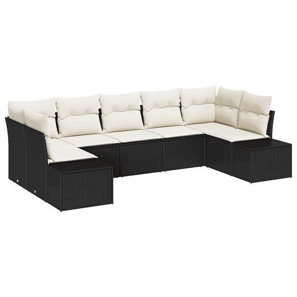 vidaXL Ensemble de canapé de jardin avec coussin 7 Pièces Noir et crème