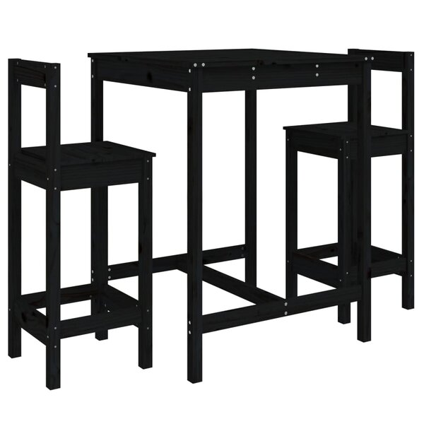 vidaXL Ensemble de bar de jardin 3 Pièces noir bois de pin massif
