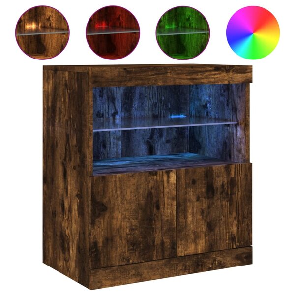 vidaXL Buffet avec lumières LED chêne fumé 60x37x67 cm
