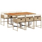 vidaXL Ensemble à manger de jardin et coussins 7 Pièces beige poly rotin