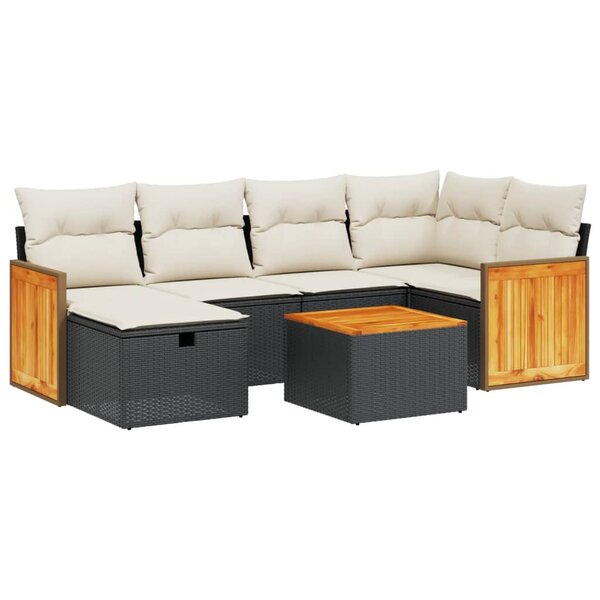 vidaXL Salon de jardin 7 Pièces avec coussins noir résine tressée
