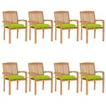 vidaXL Chaises de jardin empilables avec coussins lot de 8 Teck solide