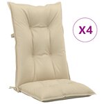 vidaXL Coussins de chaise de jardin dossier haut lot de 4 beige tissu