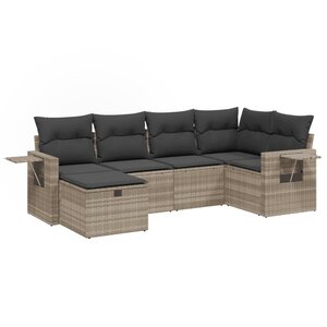 vidaXL Salon de jardin 6 Pièces avec coussins gris clair résine tressée