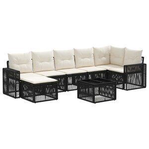 vidaXL Ensemble de canapé de jardin 8 Pièces Noir et blanc crème