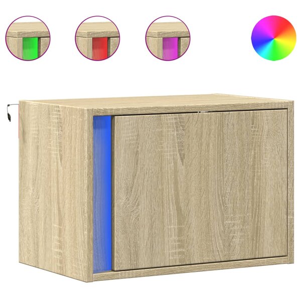 vidaXL Tables de chevet murales avec lumières LED 2 Pièces chêne sonoma
