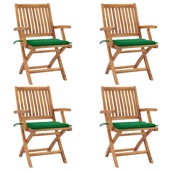 vidaXL Chaises pliables de jardin avec coussins 4 Pièces Teck solide
