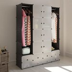 vidaXL Armoire modulaire 18 compartiments Noir et blanc 37x146x180 5cm