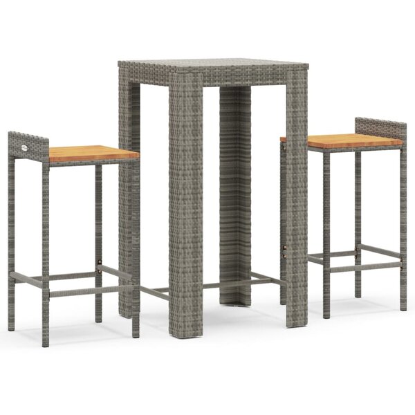 vidaXL Ensemble de bar jardin 3 Pièces gris poly rotin/bois massif acacia
